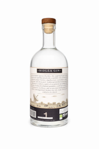 Bottle rear of Bidlea Gin on a white background